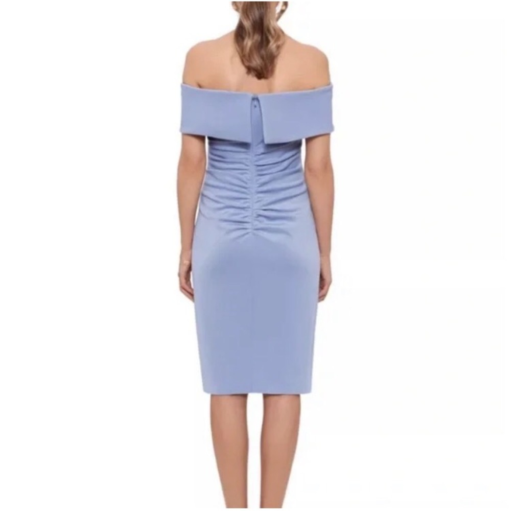 Light Blue Xscape Womens Ruffled Knee Sheath Dress Gem